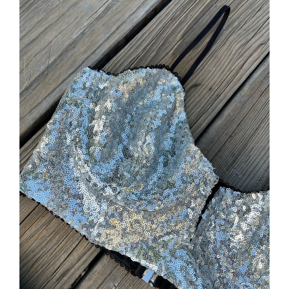 For Love & Lemons Women's L Sequin Underwire Bustier & High Waist Panty Set - Picture 4 of 13